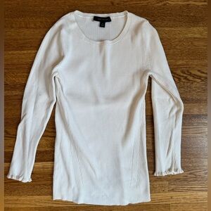 Ann Taylor Cream Ribbed Scoop Neck Top